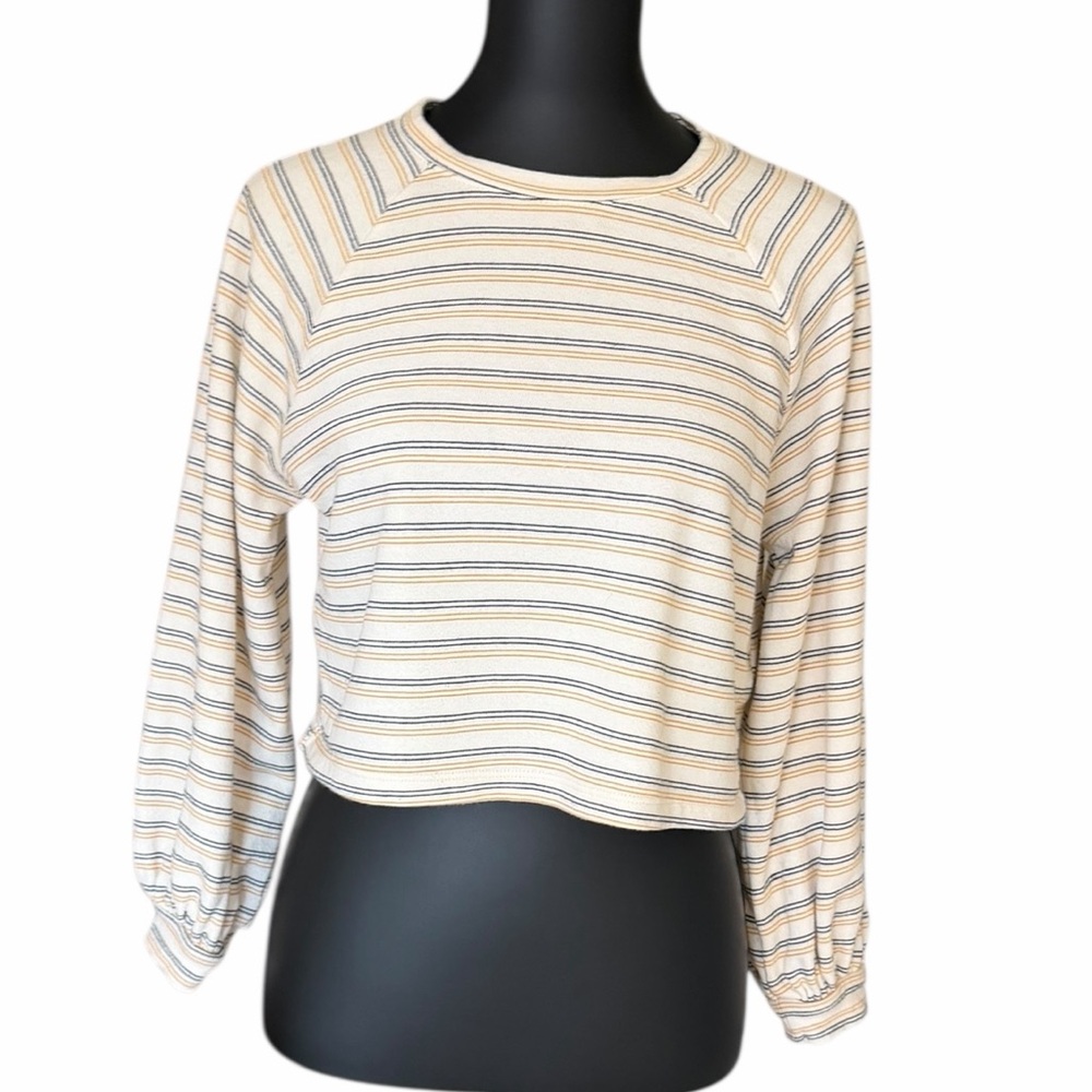Cropped Long Sleeve Striped Cotton Top Size XS